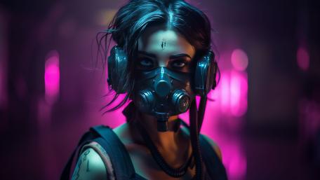 Cyberpunk Visionary: Masked in Neon Glow wallpaper