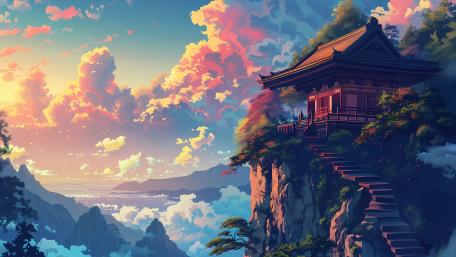 Pagoda in a Majestic Oriental Skyline wallpaper