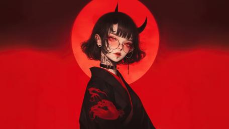 Demoness in Red Twilight wallpaper