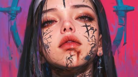 Cyberpunk Serenity Tattooed Nun in AI Art wallpaper