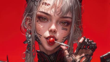 Cyberpunk Anime Girl with Lollipop Vibe wallpaper