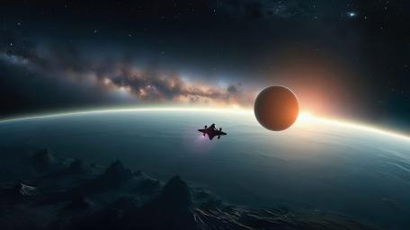 Spaceship Approaching Planet wallpaper