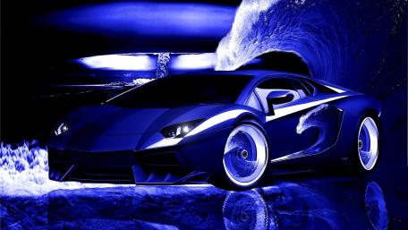 Blue Lamborghini Surging through Waves wallpaper