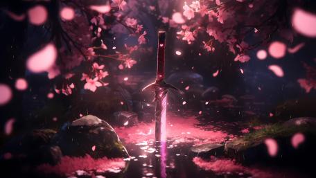 Sword under the sakura wallpaper