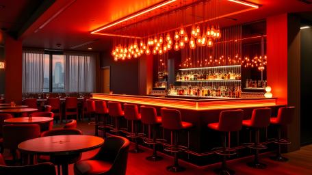 Vibrant Neon Elegance in a Modern Bar Setting wallpaper