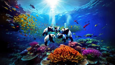Pandas Underwater wallpaper