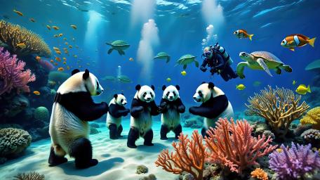 Underwater Pandas in a Fantastical Ocean Realm wallpaper