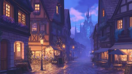 Enchanted Evening in a Fantasy Alleyway wallpaper