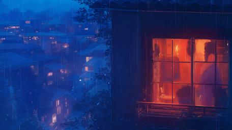 Rainy Evening Glow in the Cityscape wallpaper