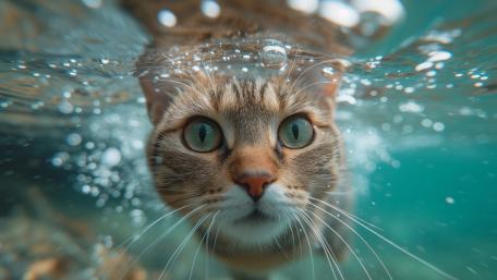 Underwater Adventure with Curious Cat wallpaper