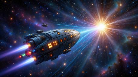 Futuristic Voyage Amidst Cosmic Wonders wallpaper