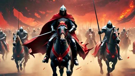 Battle-Ready Knights in Fiery Realm wallpaper