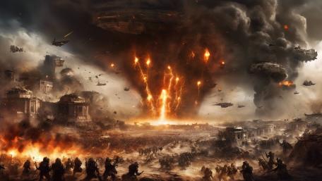 Epic Clash in a Fiery Realm wallpaper