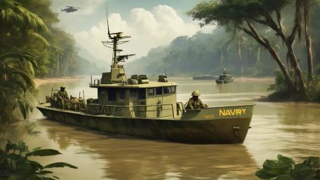 Military Patrol in Lush Jungle Waters wallpaper