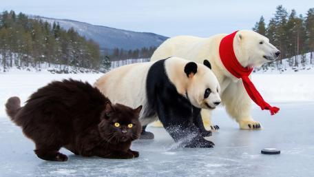 Cat and Bear Hockey wallpaper