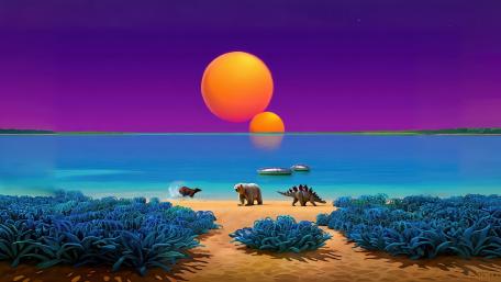 Sunset on a Fantasy Alien Loch wallpaper