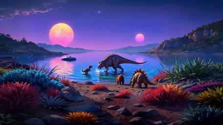 Sunset on an Alien Dinosaur Loch wallpaper
