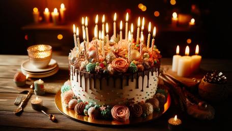 Birthday Cake Extravaganza with Candlelight Glow wallpaper