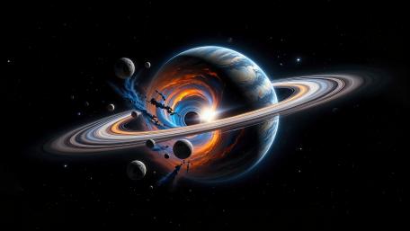 Ringed Planet and Moons in AI Space Art wallpaper