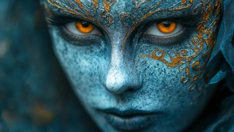 Blue-Skinned Enigma: Mystical Eyes of AI Art wallpaper
