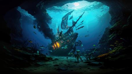 Sunken Shipwreck Adventure in the Deep Sea wallpaper