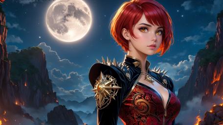 Red-Haired Warrior Under Moonlit Sky wallpaper