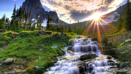 Mountain Stream Serenity at Sunrise wallpaper