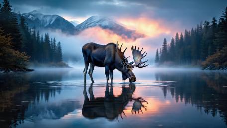 Moose In Peaceful Water wallpaper