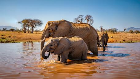 Elephants Roaming in Digital Savannah wallpaper