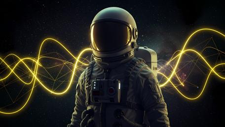 Astronaut in Cosmic Waves of Light wallpaper