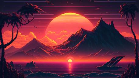 Sunset Dreams in a Retrowave Paradise wallpaper