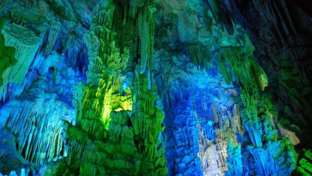 Reed Flute Cave's Mystical Blue Hues wallpaper