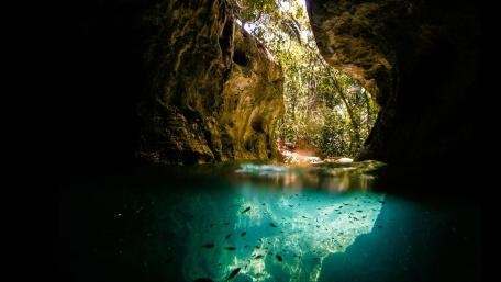 Underwater Enchantment in a Hidden Cave wallpaper