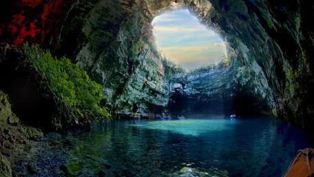 Melissani Cave's Enchanting Azure Waters wallpaper