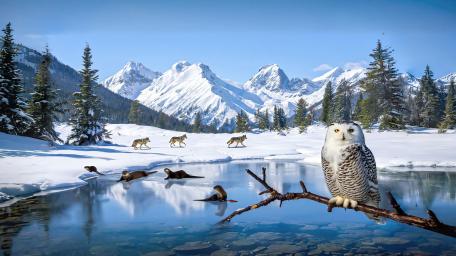 Owl At Snowy Lake wallpaper