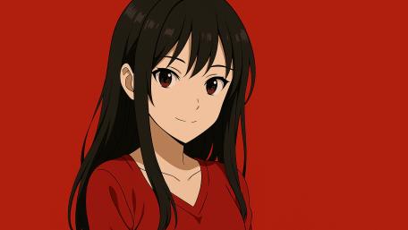 Kawaii Anime Girl on a Vibrant Red Background wallpaper