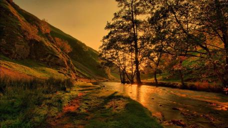Golden Serenity by the River's Edge wallpaper