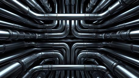 Silver Pipe Intersection in Industrial Maze wallpaper