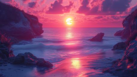 Burning Sunset Over Tranquil Ocean Horizon wallpaper