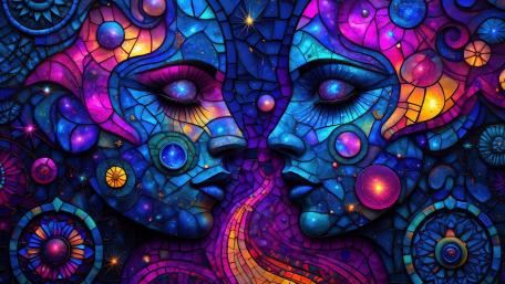 Enigmatic Faces in a Cosmic Mosaic wallpaper