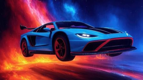 Flying Blue Car wallpaper