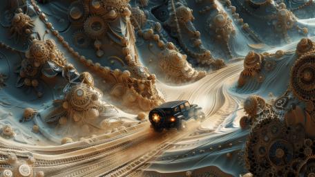 Adventure on Surreal Desert Roads wallpaper