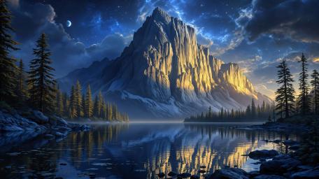 Majestic Mountains Under Starry Night Sky wallpaper