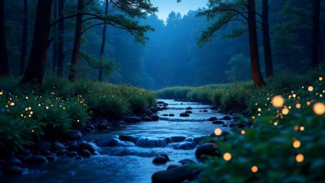 Magic Creek Illuminated by Fireflies wallpaper