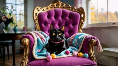 Black Cat On A Purple Throne wallpaper