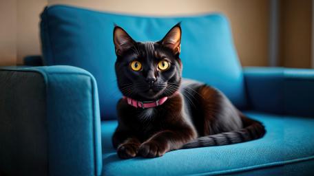 Black Cat On A Blue Chair wallpaper