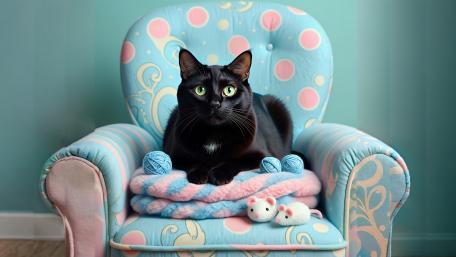 Black Cat On A Light Blue Throne wallpaper
