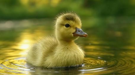 Golden Duckling on Serene Pond wallpaper