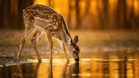 Fawn in Golden Light by the Water wallpaper