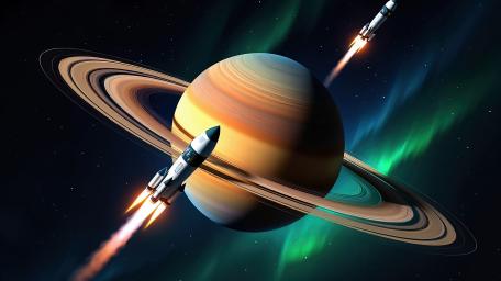 Interstellar Adventure with Rockets and Planets wallpaper